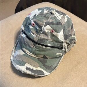 Roxy Distressed Camouflage Baseball Cap with Zipper